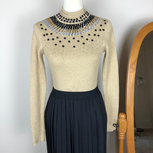 Investments Sweaters - Gold Glittery Embellished Beading Sweater Small